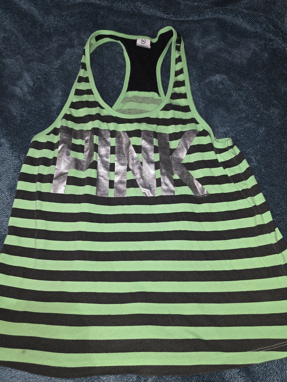 PINK Victoria's Secret Striped Racerback Tank Top in Lime Green and Black